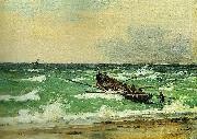 martinus rorbye fiskere fra skagen scetter en bad ud for gennem det oprorte hav at na en jagt i havsnod oil painting artist